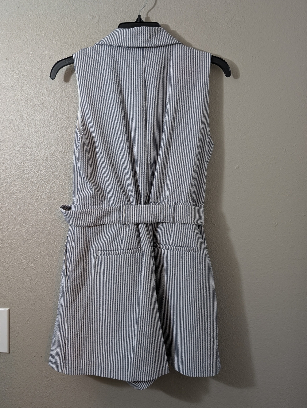 Belle Vere Romper Sleeveless Navy & White Striped Romper with Belt - Picture 3 of 6
